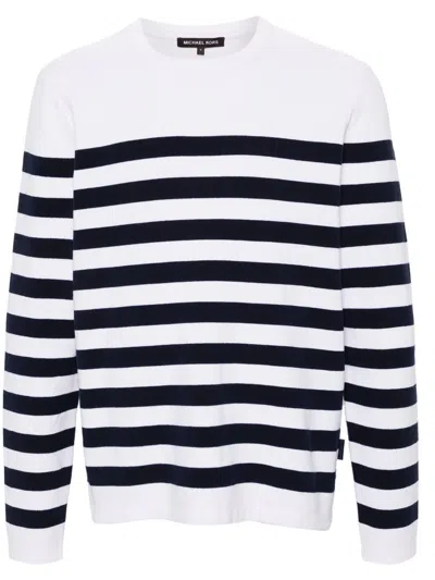 Michael Kors Striped Cotton Crew Neck Sweater In Blue