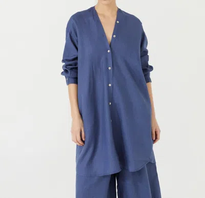 Shop Lanhtropy Exuma Linen Shirt Dress In Deep Blue