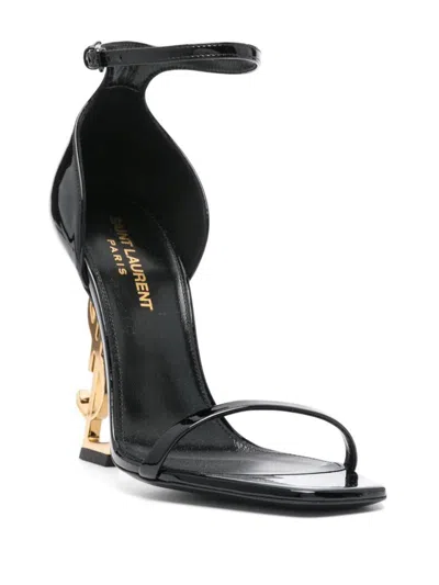 Shop Saint Laurent Shiny Leather Opyum Sandals Shoes In Black