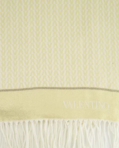 Shop Valentino Ivory And Gold Logo Print Scarf Rrp £480 In White