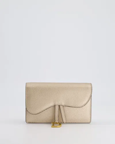 Shop Dior Saddle Metallic Belt Wallet In Calfskin Leather With Hardware In Gold