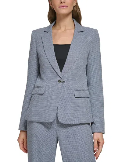 Shop Dkny Petites Womens Pattern Business One-button Blazer In Grey