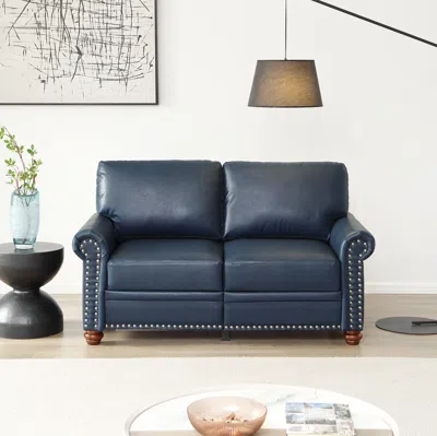 Shop Simplie Fun Living Room Sofa Loveseat Chair Navy Blue Faux Leather