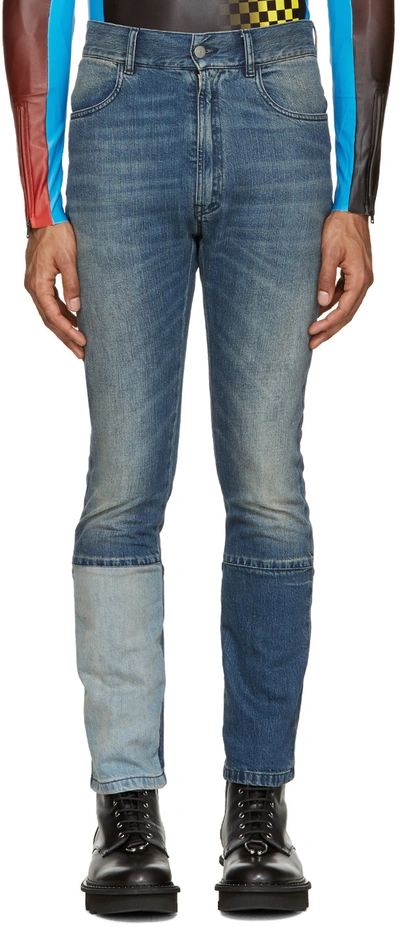 Maison Margiela Slim-fit Panelled Washed-denim Jeans In Indigo