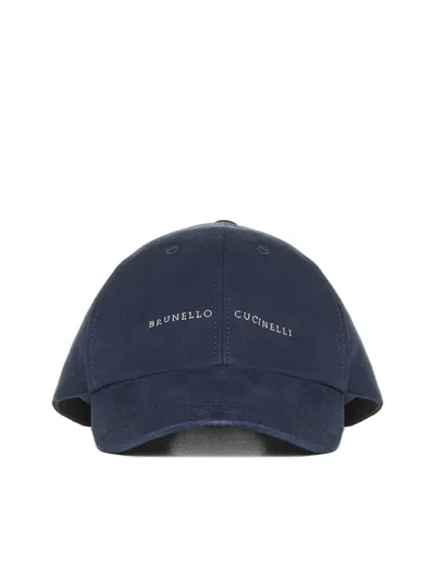 Shop Brunello Cucinelli Hats In Navy + Sabbia