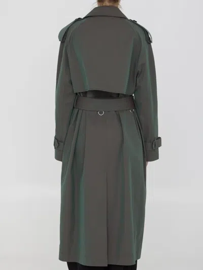 Shop Burberry Cotton Long Trench Coat In Green