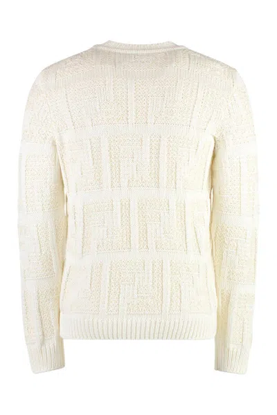 Shop Fendi Cotton Blend Crew-neck Sweater In Ivory