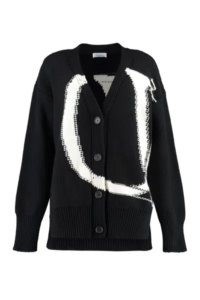 Shop Off-white Wool Cardigan In Black