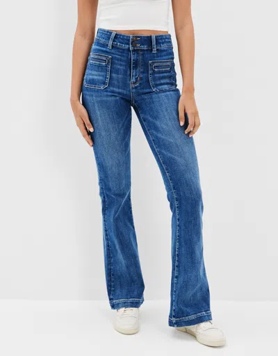 Shop American Eagle Outfitters Ae Ne(x)t Level Super High-waisted Flare Jean In Blue