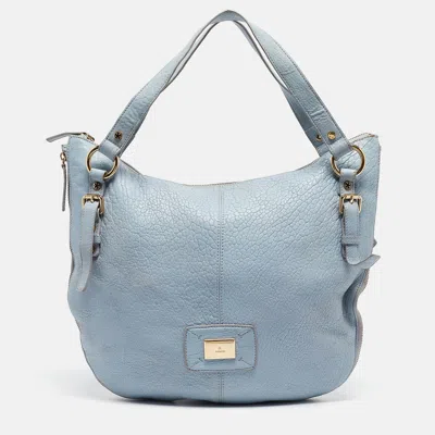 Shop Aigner Light Pebbled Leather Hobo In Blue