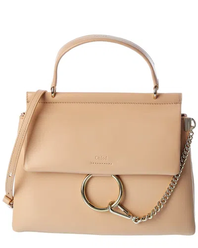 Shop Chloé Faye Medium Leather Shoulder Bag In Beige