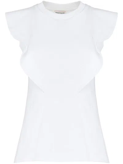 Shop Alexander Mcqueen T-shirt With Ruffle Detail In White