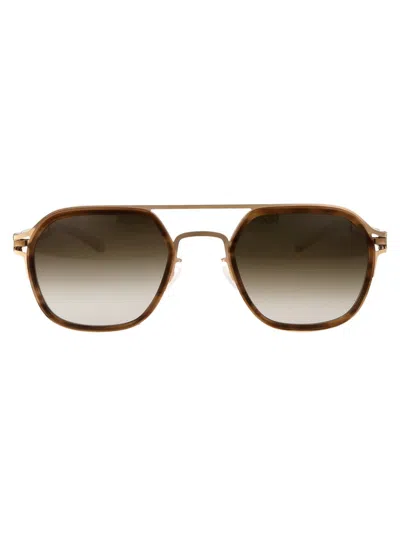 Shop Mykita Sunglasses In 796 A80 Champagne Gold/galapagos Raw Brown Gradient