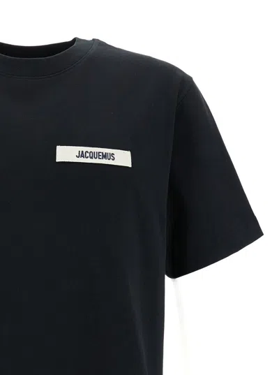 Shop Jacquemus Black Crewneck T-shirt With Logo Detail In Cotton Man