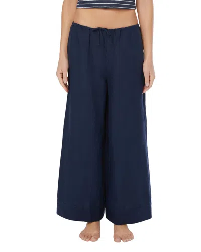 Shop Onia Air Linen-blend Wide Leg Drawstring Pant In Blue