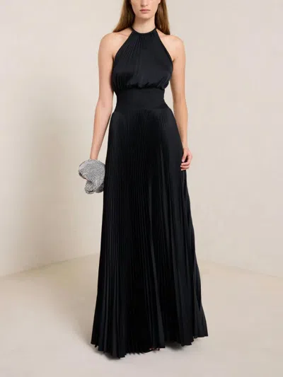 Shop A.l.c Renata Satin Pleated Dress In Black