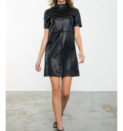 Shop Thml Short Sleeve Faux Leather Dress In Black