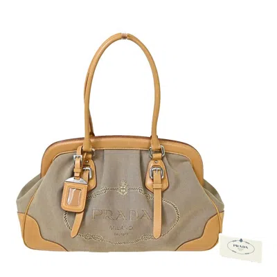 Shop Prada Logo Jacquard Canvas Shoulder Bag () In Brown