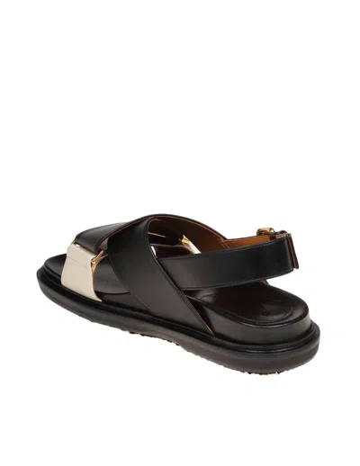Shop Marni Crossed Leather Sandal In Black /white
