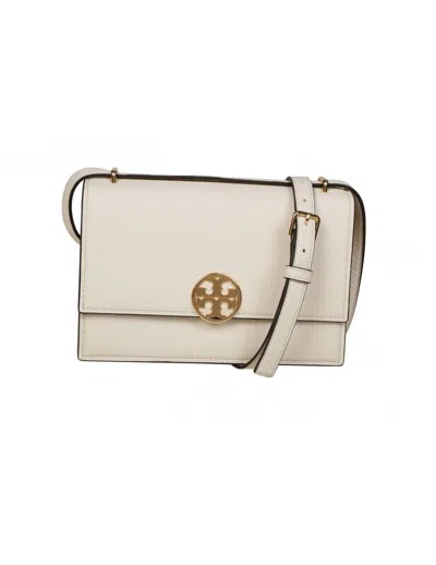 Shop Tory Burch Shoulder Bag In Hammered Leather In Cream