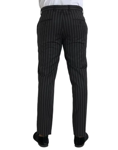 Shop Dolce & Gabbana Black Striped Wool Skinny Dress Men's Pants
