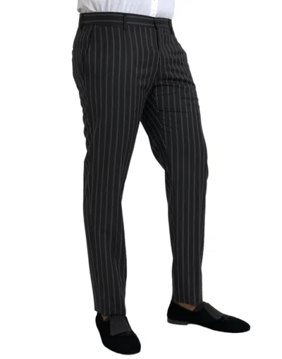 Shop Dolce & Gabbana Black Striped Wool Skinny Dress Men's Pants