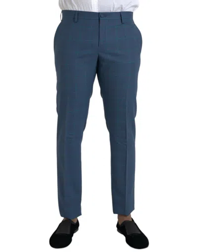 Shop Dolce & Gabbana Blue Checkered Wool Men Dress Men's Pants