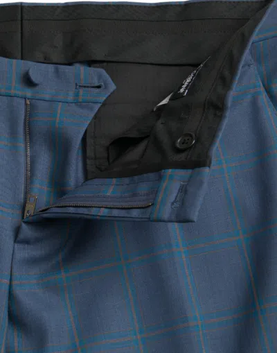 Shop Dolce & Gabbana Blue Checkered Wool Men Dress Men's Pants