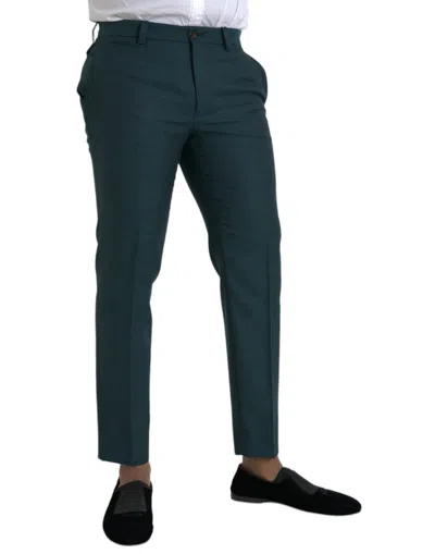Shop Dolce & Gabbana Green Wool Skinny Slim Dress Men's Pants In Dark Green