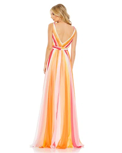 Mac Duggal Striped Multi Sleeveless Gown In Pink Multi