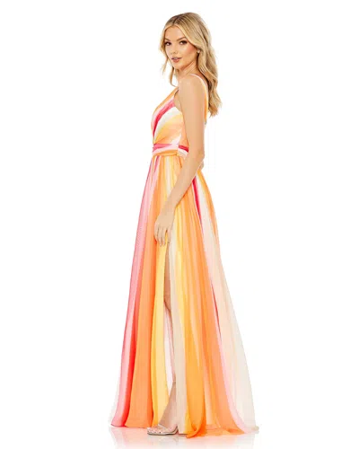 Mac Duggal Striped Multi Sleeveless Gown In Pink Multi