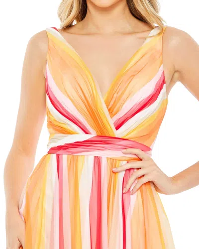Mac Duggal Striped Multi Sleeveless Gown In Pink Multi