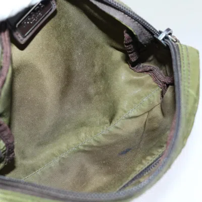 Shop Prada Saffiano Khaki Synthetic Clutch Bag ()