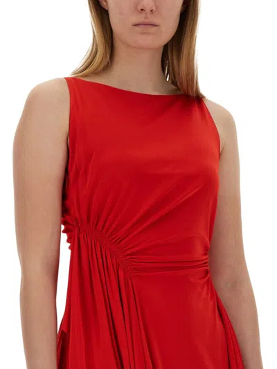Shop Lanvin Dress With Drape In Red