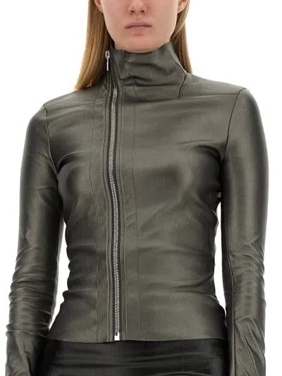 Shop Rick Owens Leather Jacket In Grey