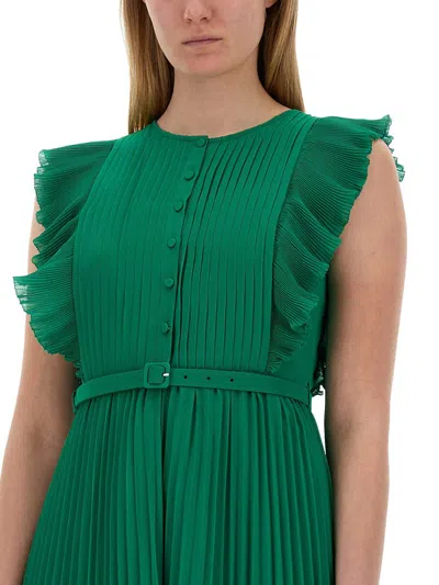 Shop Self-portrait Pleated Midi Dress In Green
