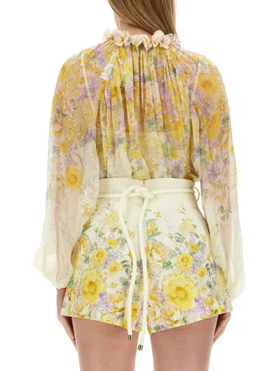 Shop Zimmermann Blouse With Floral Pattern In Yellow