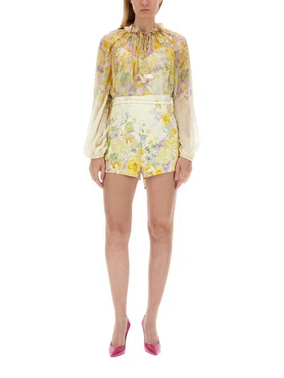 Shop Zimmermann Blouse With Floral Pattern In Yellow