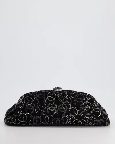 Pre-owned Chanel Timeless Clutch Bag In Fabric With Gunmetal Hardware And Crystal Logo Details In Black