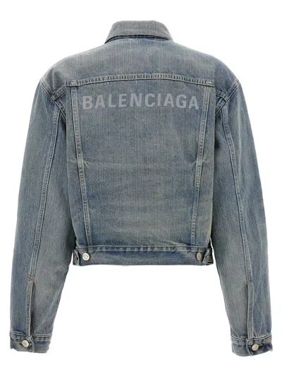 Shop Balenciaga Logo Denim Jacket Casual Jackets, Parka Blue