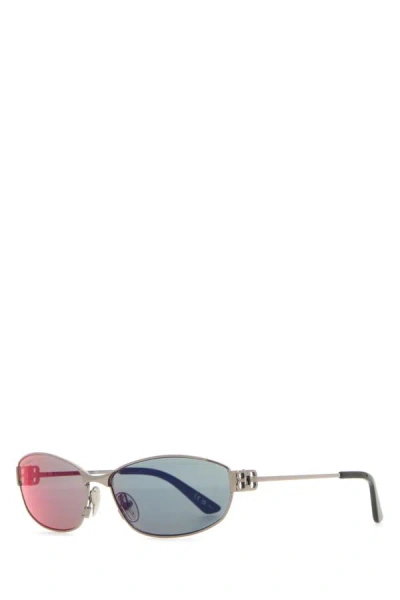 Shop Balenciaga Unisex Silver Metal Mercury Oval Sunglasses