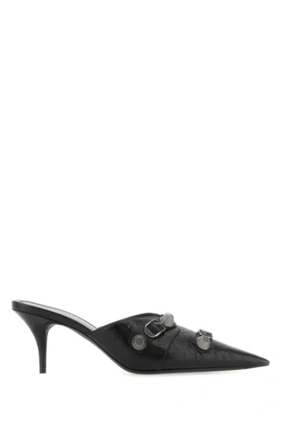 Shop Balenciaga Woman Black Leather Cagole Mules