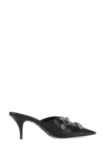 Shop Balenciaga Woman Black Leather Cagole Mules