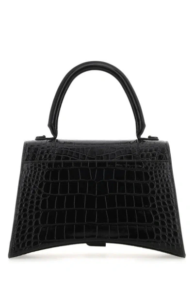 Balenciaga Hourglass Xs Croc-effect Leather Tote In Black