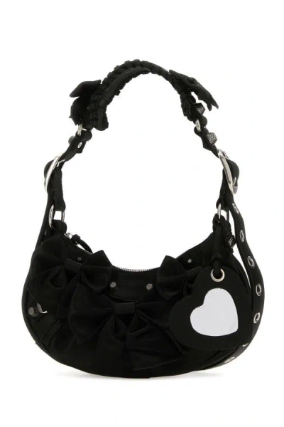 Balenciaga Satin Xs Shoulder Bag With Braided Handle And Bow Embellishment In Black