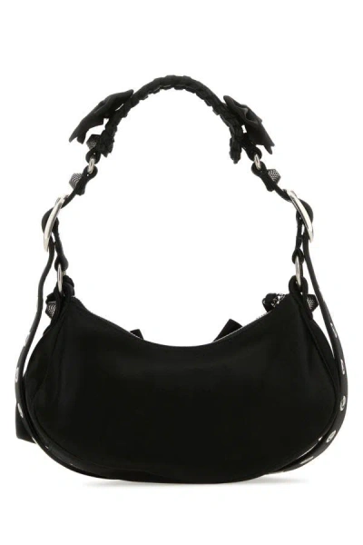 Balenciaga Satin Xs Shoulder Bag With Braided Handle And Bow Embellishment In Black