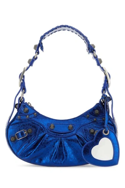 Shop Balenciaga Woman Blue Nappa Leather Le Cagole Xs Shoulder Bag
