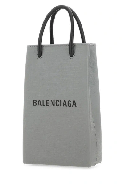Balenciaga Woman Grey Leather Phone Case In Gray