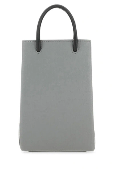 Balenciaga Woman Grey Leather Phone Case In Gray