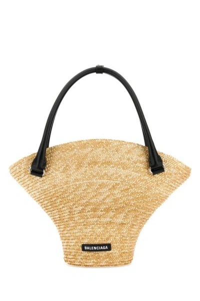 Shop Balenciaga Woman Straw Medium Beach Handbag In Brown